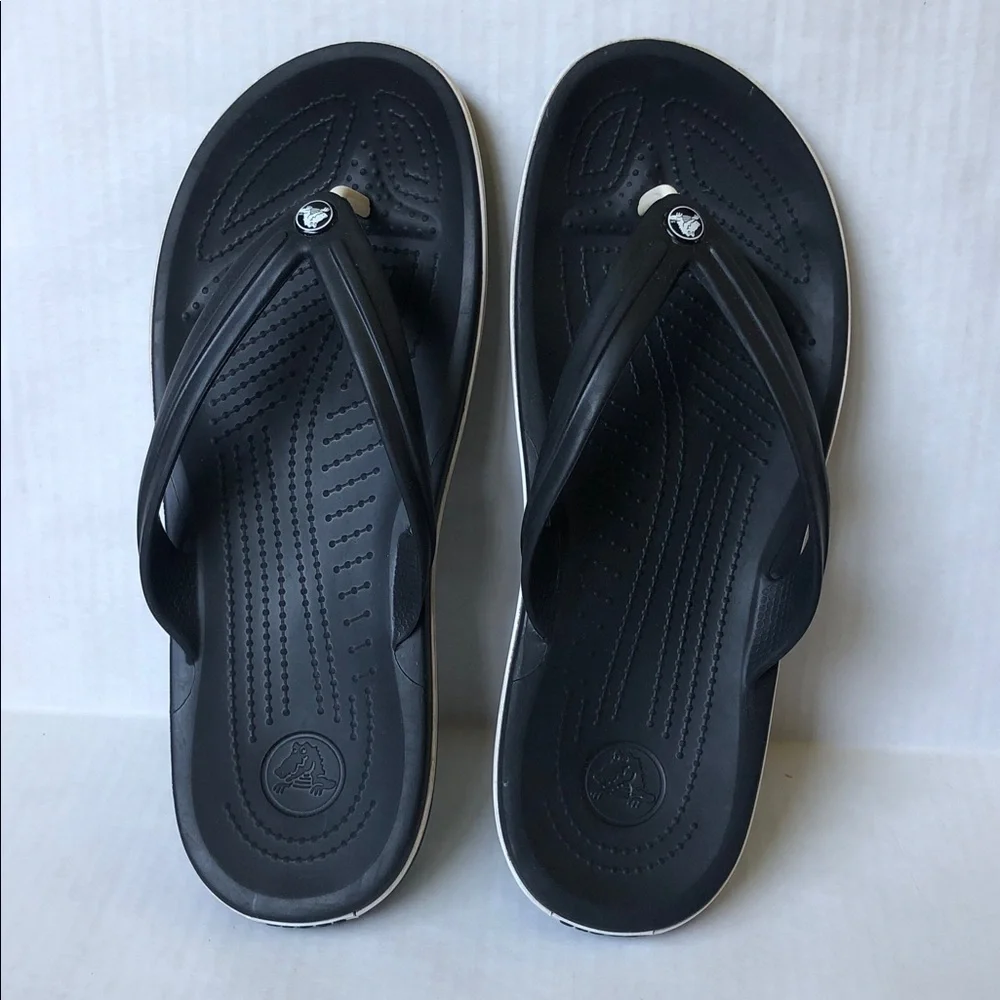 CROCS Crocband Flip Flops Unisex Black Sporty Comfort Sandals M10 W12
